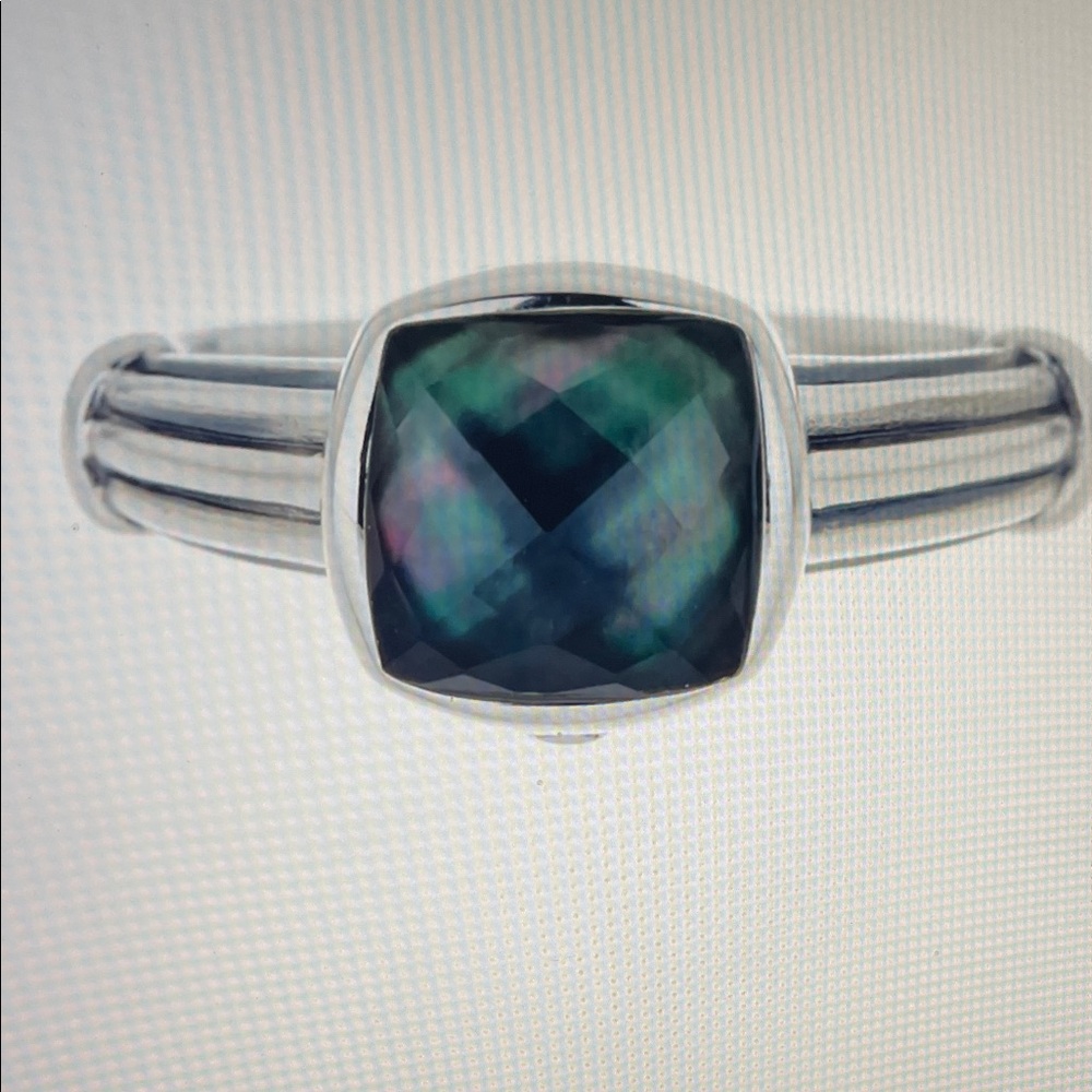 LAGOS Silver Black Mother of Pearl Crystal Ring Size 7